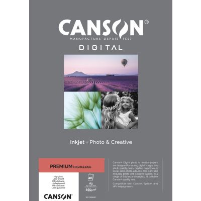 Papier CANSON Premium High Gloss RC A3 20 feuilles 255g, réf. : C33300S007